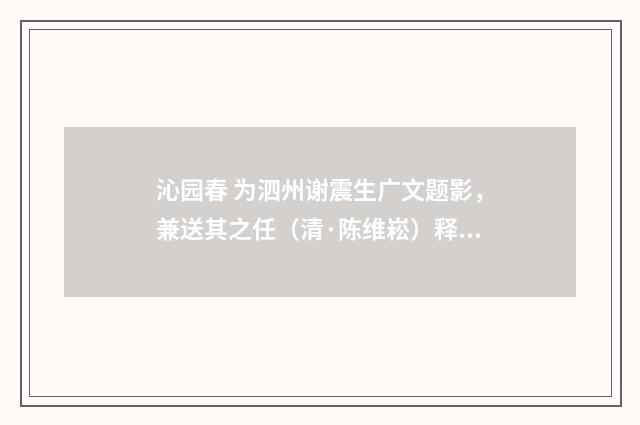 沁园春 为泗州谢震生广文题影，兼送其之任（清·陈维崧）释义及解释