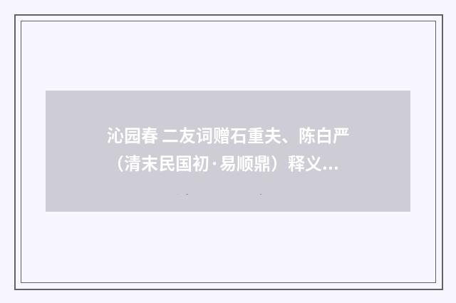 沁园春 二友词赠石重夫、陈白严（清末民国初·易顺鼎）释义及解释
