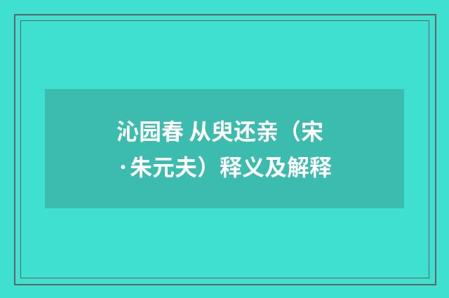 沁园春 从臾还亲（宋·朱元夫）释义及解释