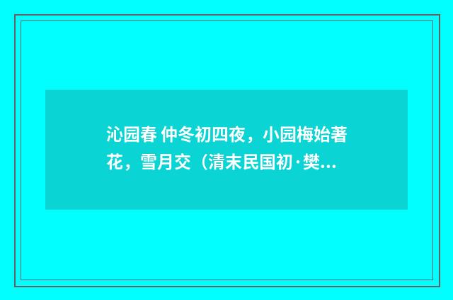 沁园春 仲冬初四夜，小园梅始著花，雪月交（清末民国初·樊增祥）释义及解释