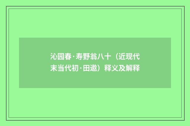 沁园春·寿野翁八十（近现代末当代初·田遨）释义及解释