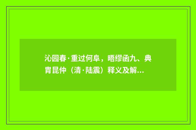 沁园春·重过何阜，晤缪函九、典胄昆仲（清·陆震）释义及解释
