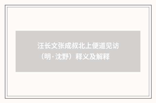 汪长文张成叔北上便道见访（明·沈野）释义及解释