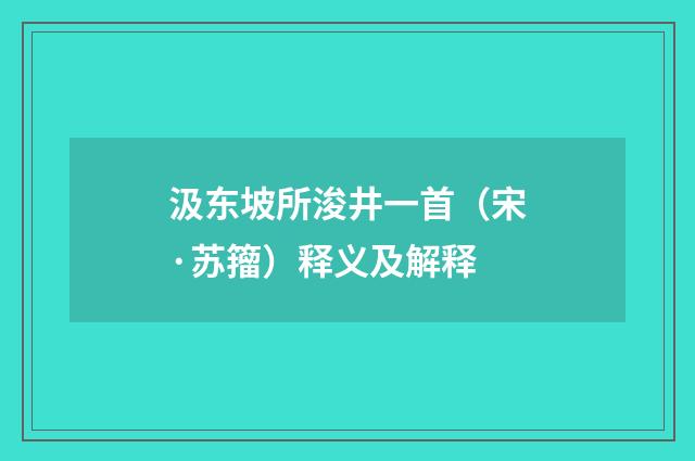 汲东坡所浚井一首（宋·苏籀）释义及解释