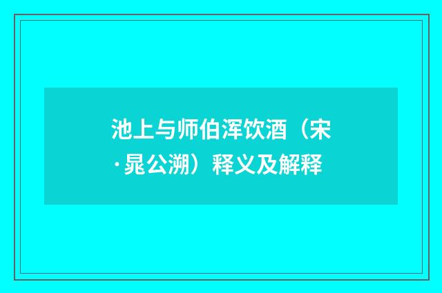 池上与师伯浑饮酒（宋·晁公溯）释义及解释