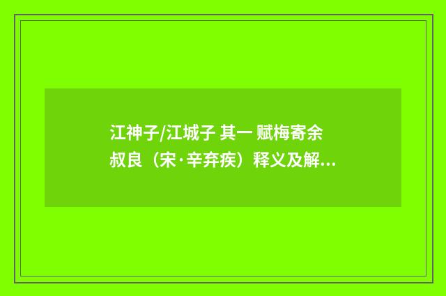 江神子/江城子 其一 赋梅寄余叔良（宋·辛弃疾）释义及解释