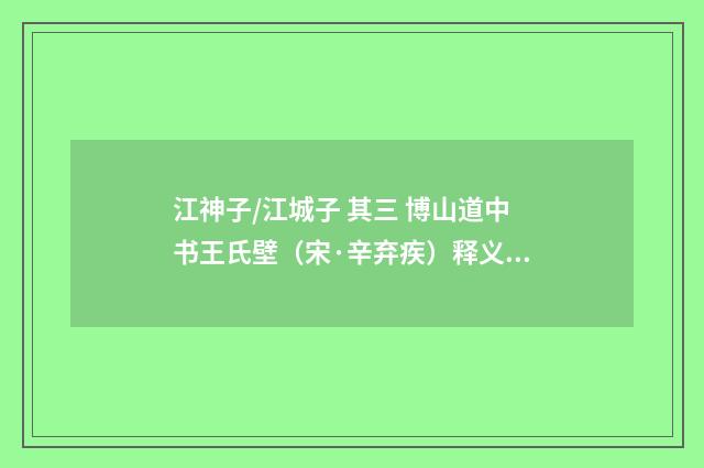 江神子/江城子 其三 博山道中书王氏壁（宋·辛弃疾）释义及解释