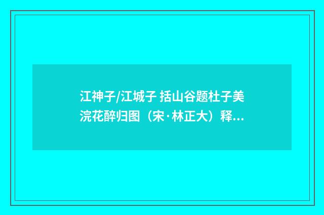 江神子/江城子 括山谷题杜子美浣花醉归图（宋·林正大）释义及解释