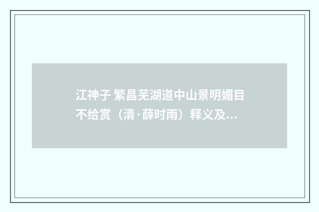 江神子 繁昌芜湖道中山景明媚目不给赏（清·薛时雨）释义及解释