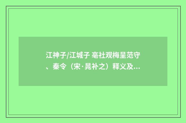 江神子/江城子 亳社观梅呈范守、秦令（宋·晁补之）释义及解释