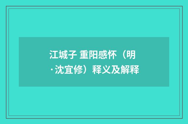 江城子 重阳感怀（明·沈宜修）释义及解释
