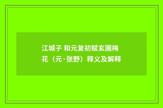 江城子 和元复初赋玄圃梅花（元·张野）释义及解释