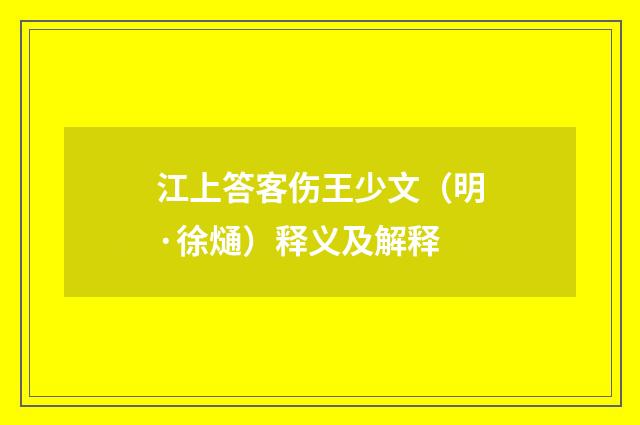 江上答客伤王少文（明·徐熥）释义及解释