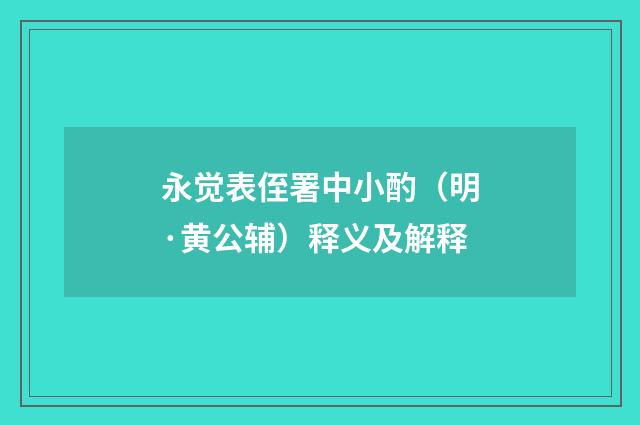 永觉表侄署中小酌（明·黄公辅）释义及解释