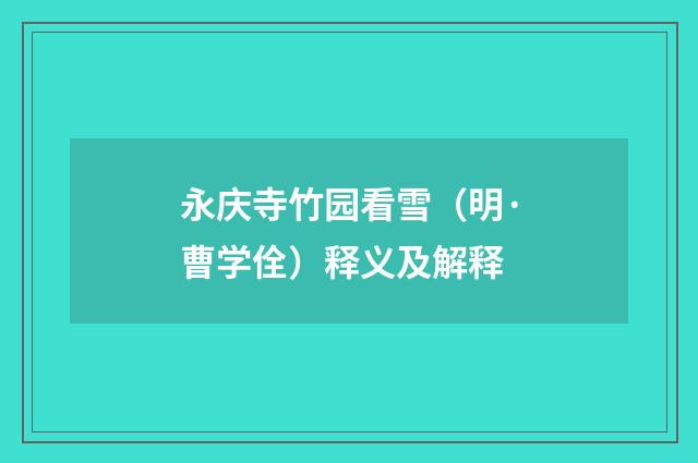 永庆寺竹园看雪（明·曹学佺）释义及解释
