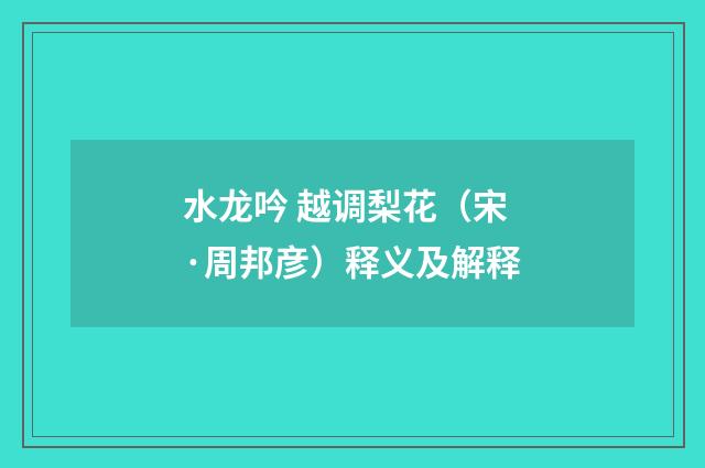 水龙吟 越调梨花（宋·周邦彦）释义及解释