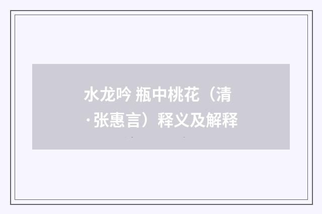 水龙吟 瓶中桃花（清·张惠言）释义及解释