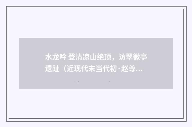 水龙吟 登清凉山绝顶，访翠微亭遗趾（近现代末当代初·赵尊岳）释义及解释