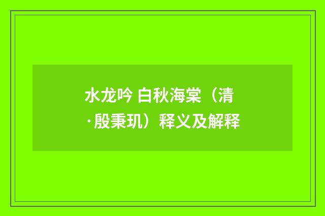 水龙吟 白秋海棠（清·殷秉玑）释义及解释