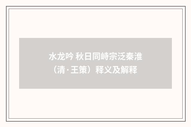 水龙吟 秋日同峙宗泛秦淮（清·王策）释义及解释