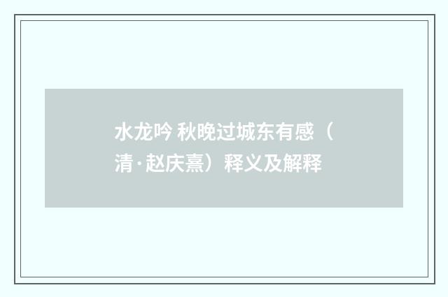 水龙吟 秋晚过城东有感（清·赵庆熹）释义及解释