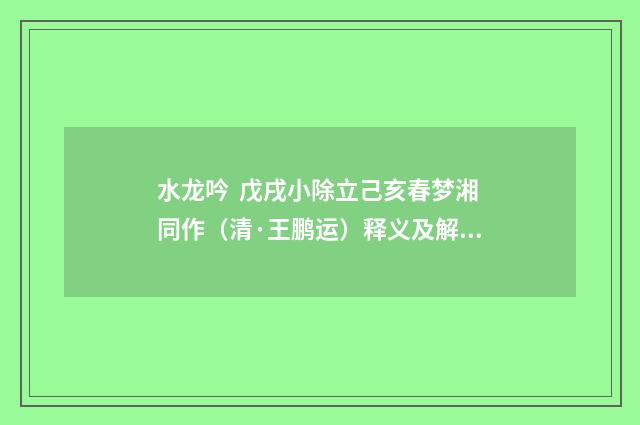 水龙吟 戊戌小除立己亥春梦湘同作（清·王鹏运）释义及解释