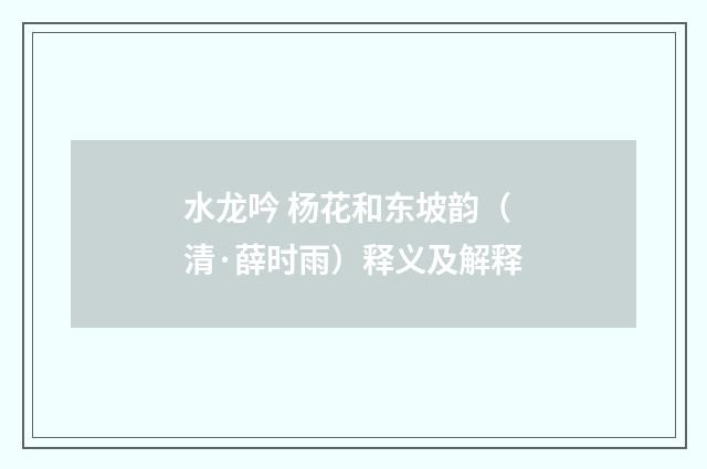 水龙吟 杨花和东坡韵（清·薛时雨）释义及解释