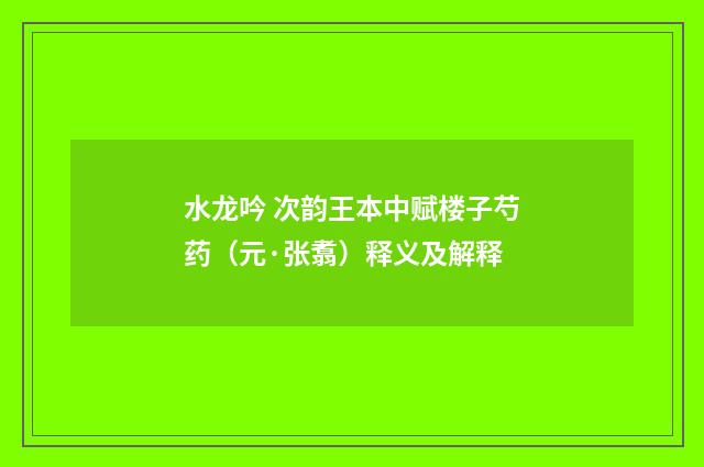 水龙吟 次韵王本中赋楼子芍药（元·张翥）释义及解释