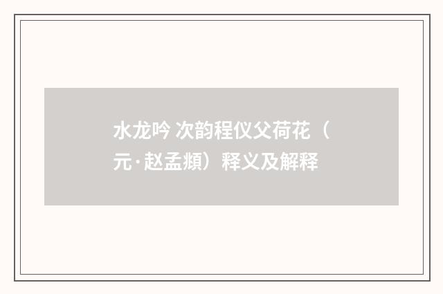水龙吟 次韵程仪父荷花（元·赵孟頫）释义及解释