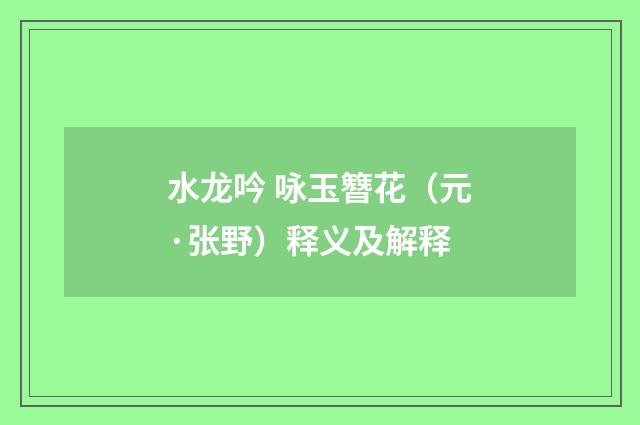 水龙吟 咏玉簪花（元·张野）释义及解释
