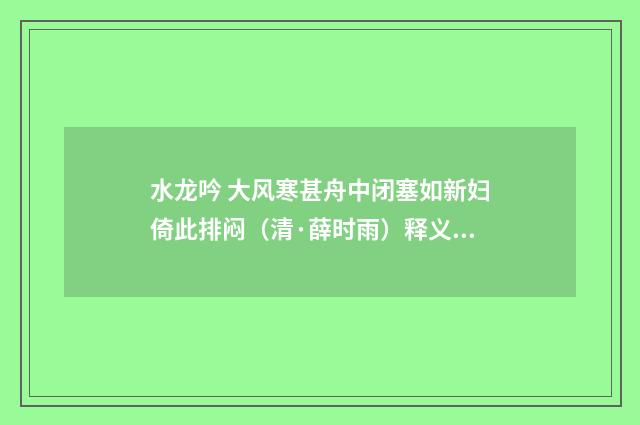 水龙吟 大风寒甚舟中闭塞如新妇倚此排闷（清·薛时雨）释义及解释