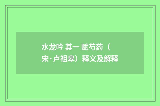 水龙吟 其一 赋芍药（宋·卢祖皋）释义及解释
