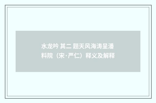 水龙吟 其二 题天风海涛呈潘料院（宋·严仁）释义及解释