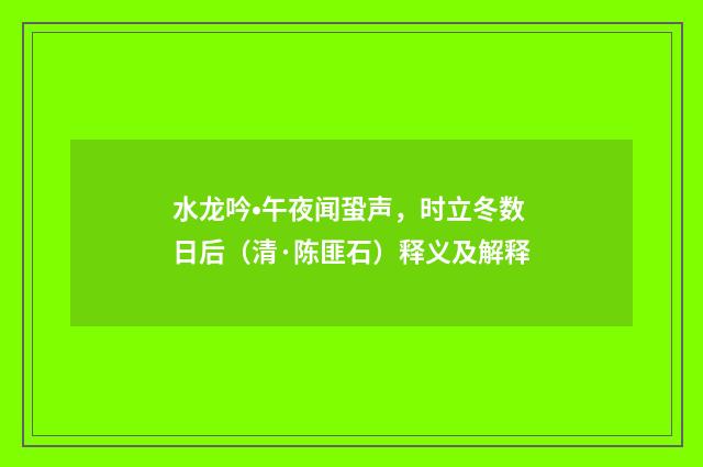 水龙吟•午夜闻蛩声，时立冬数日后（清·陈匪石）释义及解释
