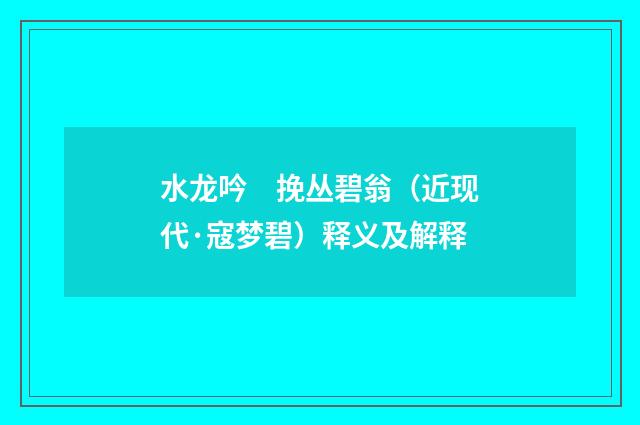 水龙吟　挽丛碧翁（近现代·寇梦碧）释义及解释