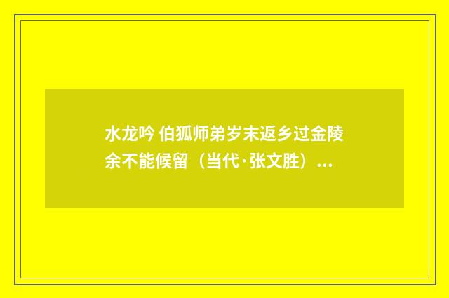 水龙吟 伯狐师弟岁末返乡过金陵余不能候留（当代·张文胜）释义及解释