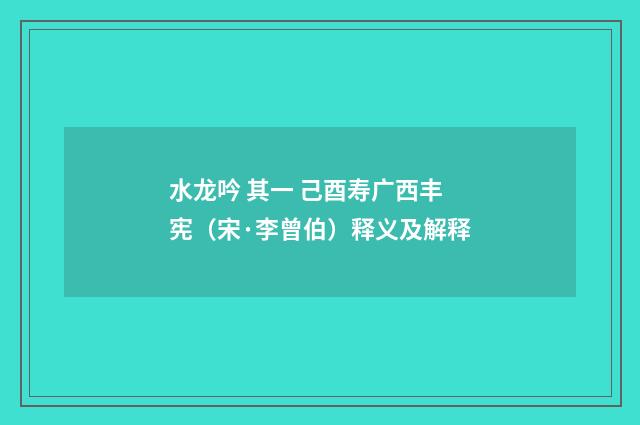 水龙吟 其一 己酉寿广西丰宪（宋·李曾伯）释义及解释