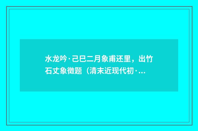 水龙吟·己巳二月象甫还里，出竹石丈象徵题（清末近现代初·金兆蕃）释义及解释