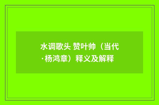 水调歌头 赞叶帅（当代·杨鸿章）释义及解释