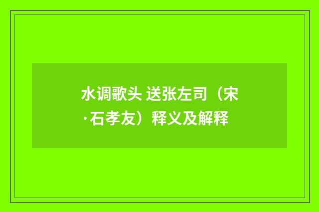 水调歌头 送张左司（宋·石孝友）释义及解释