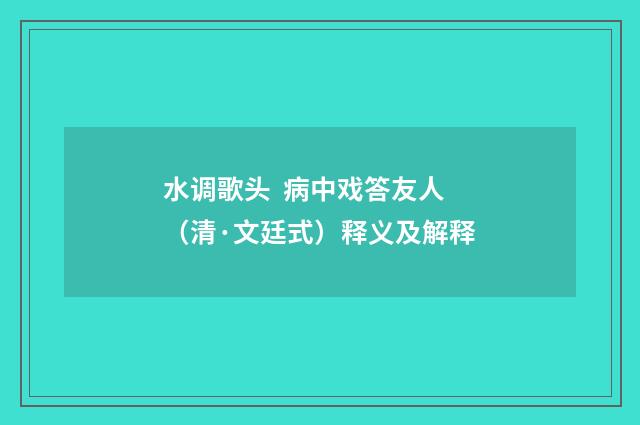 水调歌头 病中戏答友人（清·文廷式）释义及解释