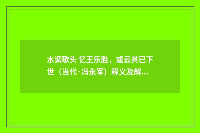 水调歌头 忆王乐胜，或云其已下世（当代·冯永军）释义及解释