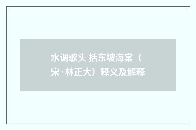 水调歌头 括东坡海棠（宋·林正大）释义及解释