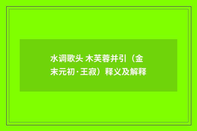 水调歌头 木芙蓉并引（金末元初·王寂）释义及解释