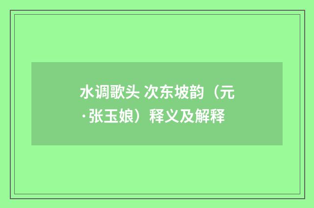 水调歌头 次东坡韵（元·张玉娘）释义及解释