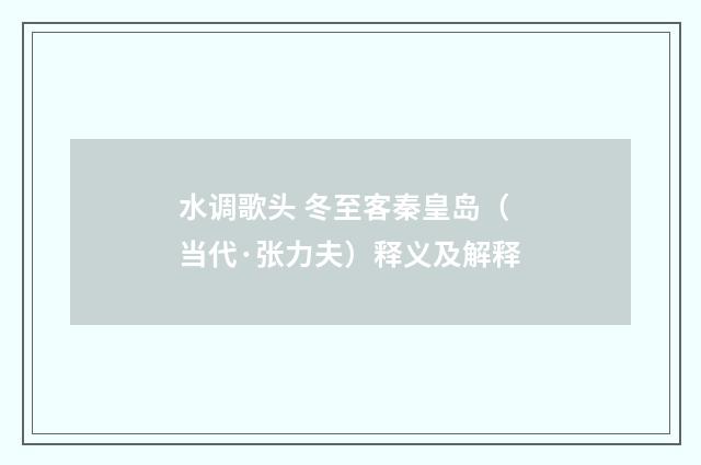 水调歌头 冬至客秦皇岛（当代·张力夫）释义及解释