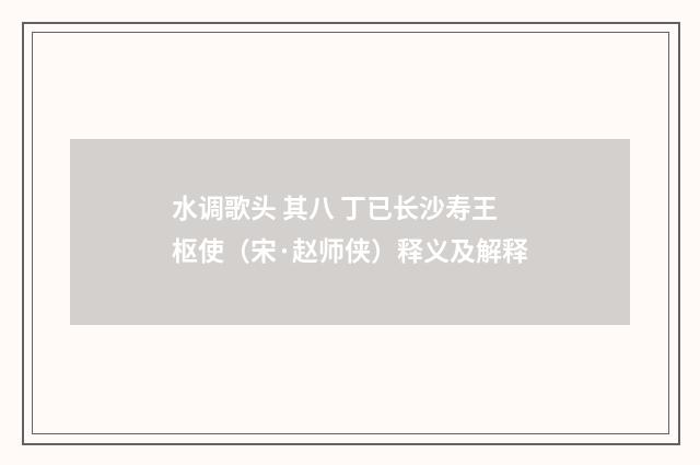 水调歌头 其八 丁已长沙寿王枢使（宋·赵师侠）释义及解释