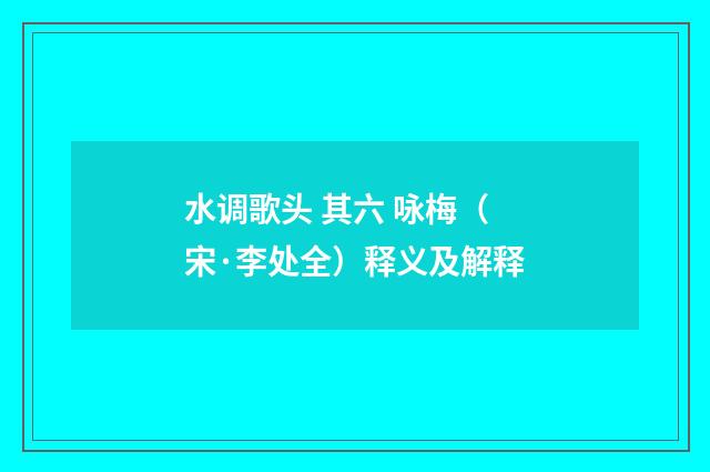 水调歌头 其六 咏梅（宋·李处全）释义及解释