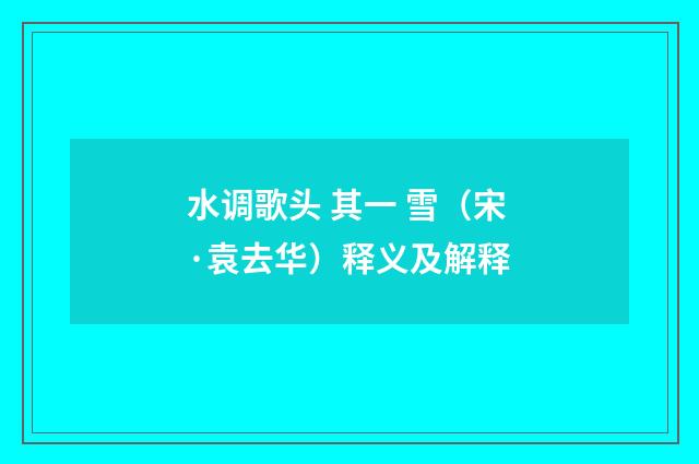 水调歌头 其一 雪（宋·袁去华）释义及解释