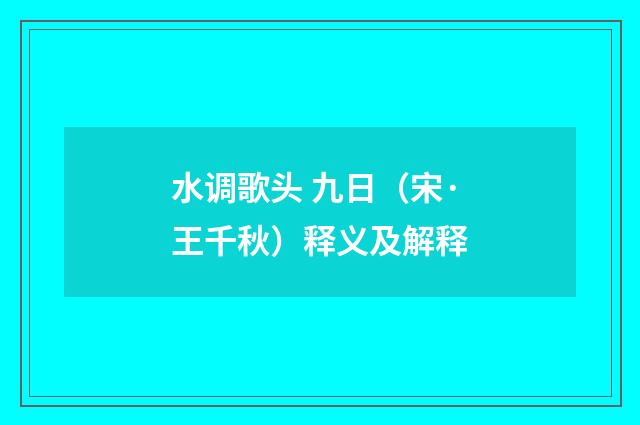 水调歌头 九日（宋·王千秋）释义及解释